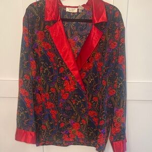 Victoria's Secret vintage Floral sleep/robe with Red Satin Trim